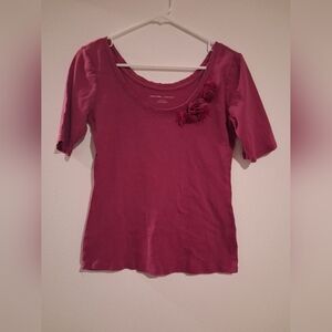 New York & Company Magenta Short Sleeve Tee